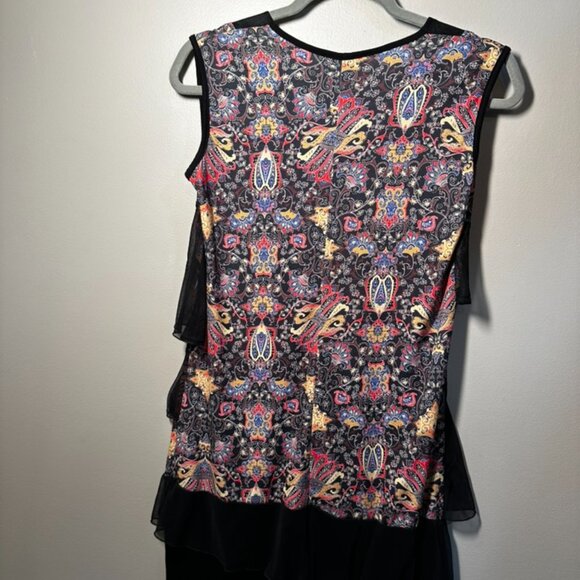 Double Jeu Paris Paisley Straight Cut Dress with Sheer Ruffles- S - Picture 2 of 3